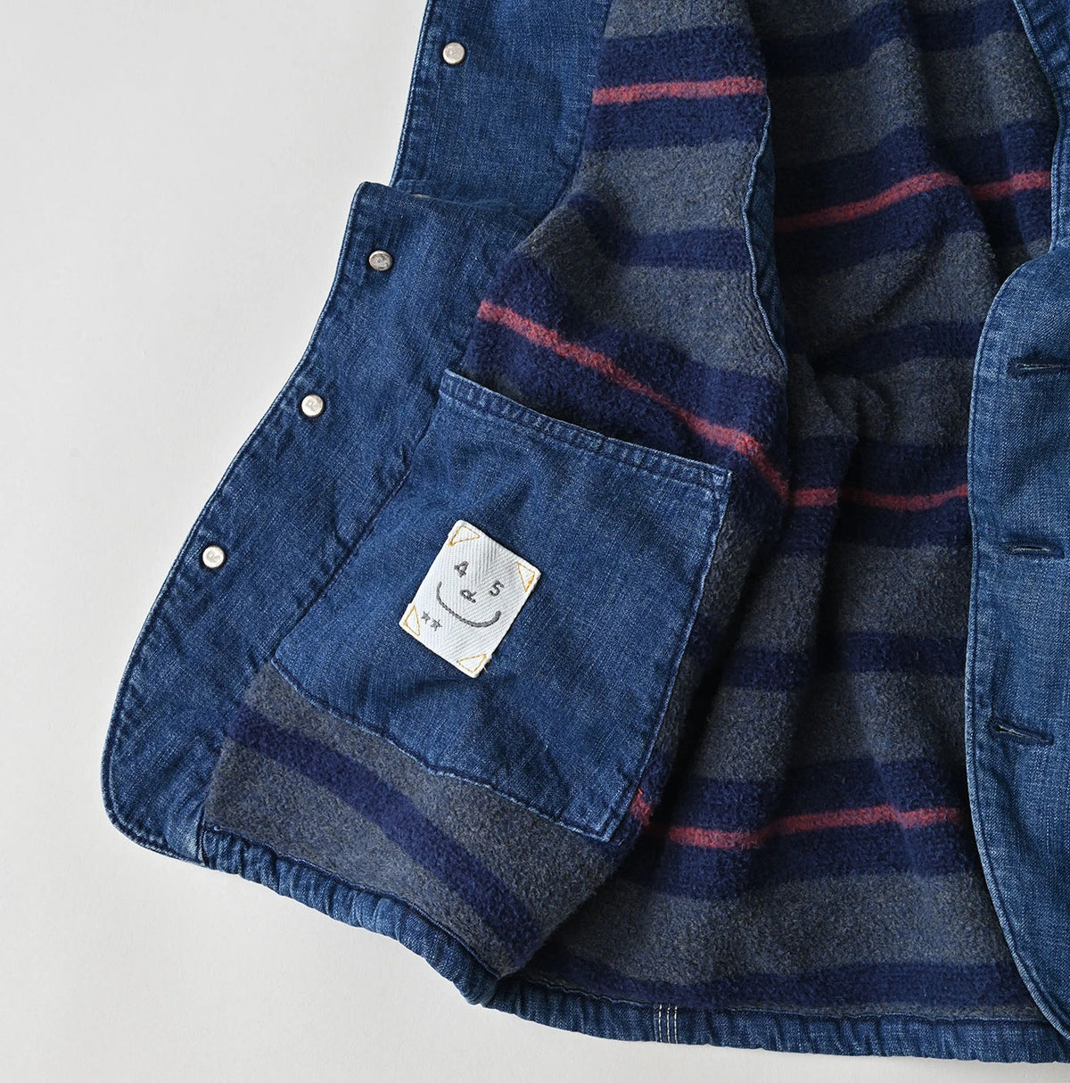 45R Komugi Denim × Rag Fleece 908 Mountain Vest Distressed