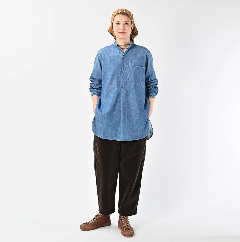 45R Ruri Dungaree Denim 908 Stand Collar Grandpa Pullover Shirt Distressed - Image 2