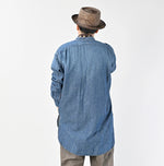 45R Ruri Dungaree Denim 908 Stand Collar Grandpa Pullover Shirt Distressed