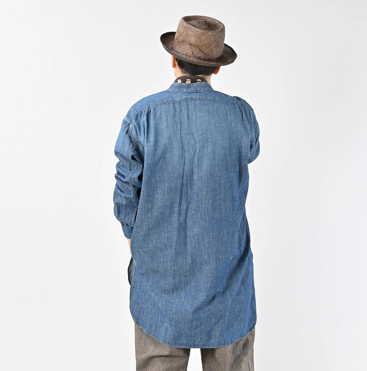 45R Ruri Dungaree Denim 908 Stand Collar Grandpa Pullover Shirt Distressed - Image 9