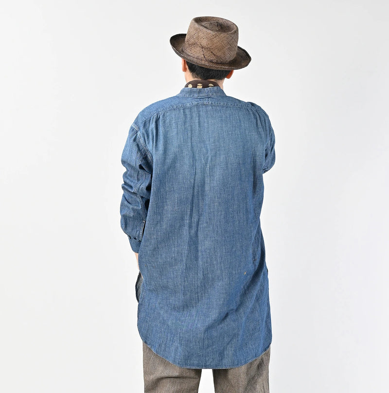 45R Ruri Dungaree Denim 908 Stand Collar Grandpa Pullover Shirt Distressed - Image 9