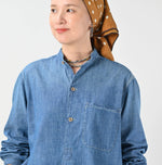 45R Ruri Dungaree Denim 908 Stand Collar Grandpa Pullover Shirt Distressed