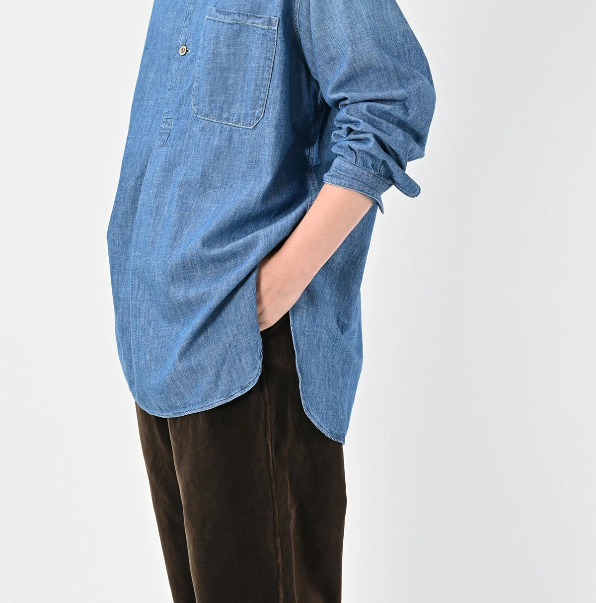 45R Ruri Dungaree Denim 908 Stand Collar Grandpa Pullover Shirt Distressed - Image 11