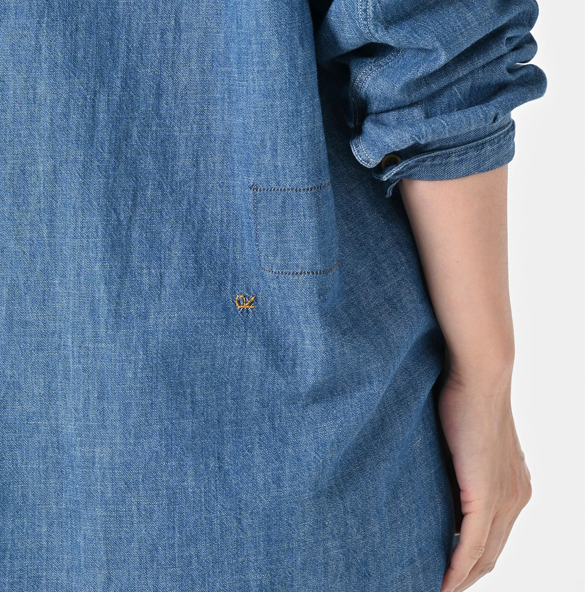 45R Ruri Dungaree Denim 908 Stand Collar Grandpa Pullover Shirt Distressed