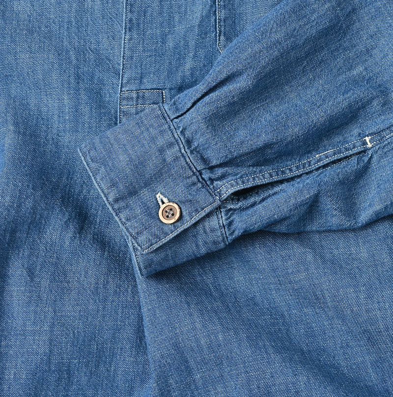45R Ruri Dungaree Denim 908 Stand Collar Grandpa Pullover Shirt Distressed - Image 15