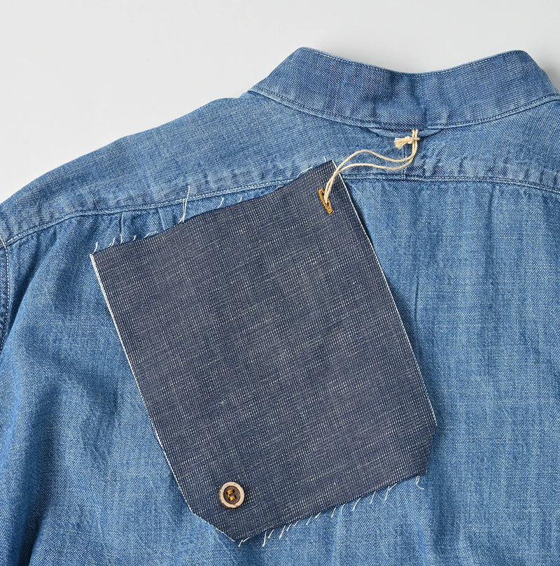 45R Ruri Dungaree Denim 908 Stand Collar Grandpa Pullover Shirt Distressed - Image 16