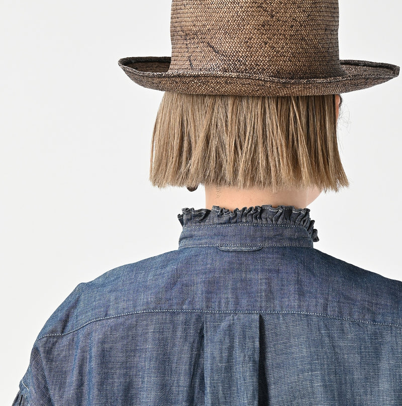 45R Indigo Dungaree Denim Bow Tie Coupe Shirt Nou - Image 8