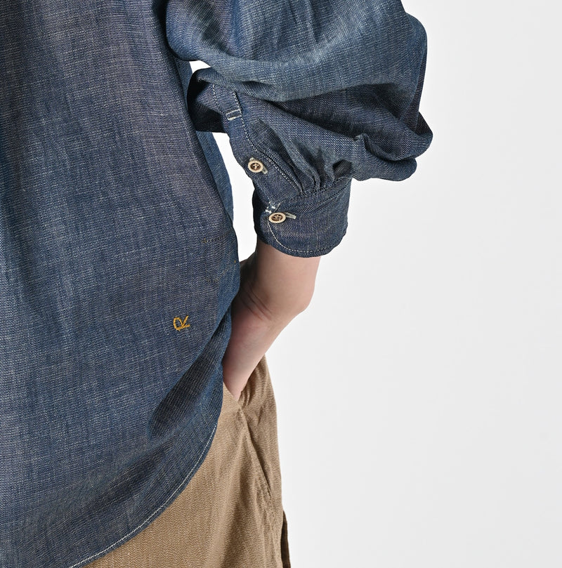 45R Indigo Dungaree Denim Bow Tie Coupe Shirt Nou - Image 9