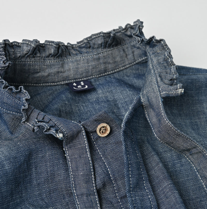 45R Indigo Dungaree Denim Bow Tie Coupe Shirt Nou - Image 11