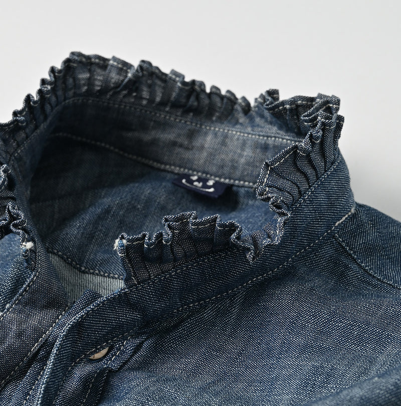 45R Indigo Dungaree Denim Bow Tie Coupe Shirt Nou - Image 12