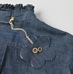 45R Indigo Dungaree Denim Bow Tie Coupe Shirt Nou