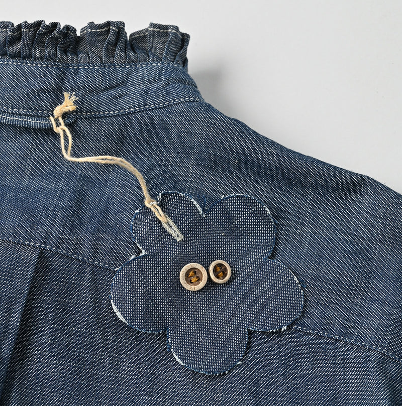 45R Indigo Dungaree Denim Bow Tie Coupe Shirt Nou - Image 14