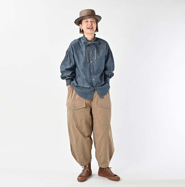 45R Indigo Dungaree Denim Bow Tie Coupe Shirt Nou