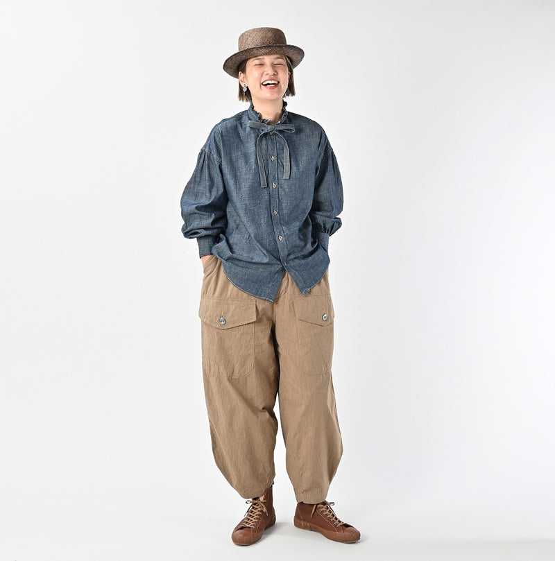 45R Indigo Dungaree Denim Bow Tie Coupe Shirt Nou - Image 2