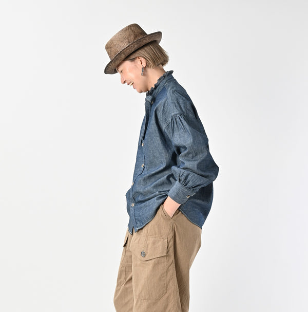 45R Indigo Dungaree Denim Bow Tie Coupe Shirt Nou