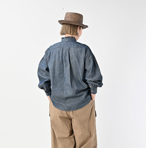 45R Indigo Dungaree Denim Bow Tie Coupe Shirt Nou