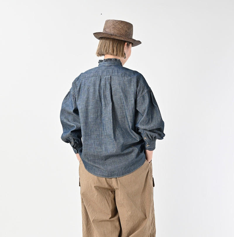 45R Indigo Dungaree Denim Bow Tie Coupe Shirt Nou - Image 5