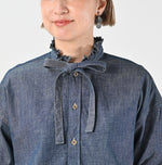 45R Indigo Dungaree Denim Bow Tie Coupe Shirt Nou