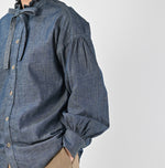 45R Indigo Dungaree Denim Bow Tie Coupe Shirt Nou