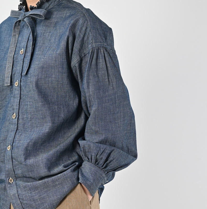 45R Indigo Dungaree Denim Bow Tie Coupe Shirt Nou - Image 7