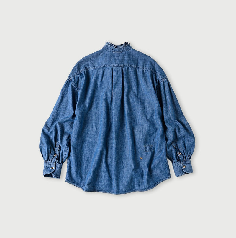 45R Indigo Dungaree Denim Bow Tie Coupe Shirt Distressed - Image 11