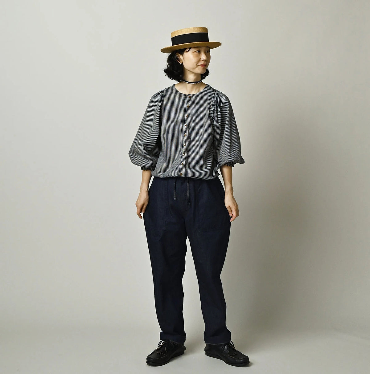 45R Komugi Denim Puff Blouse