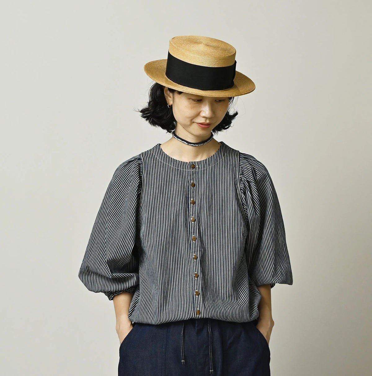 45R Komugi Denim Puff Blouse