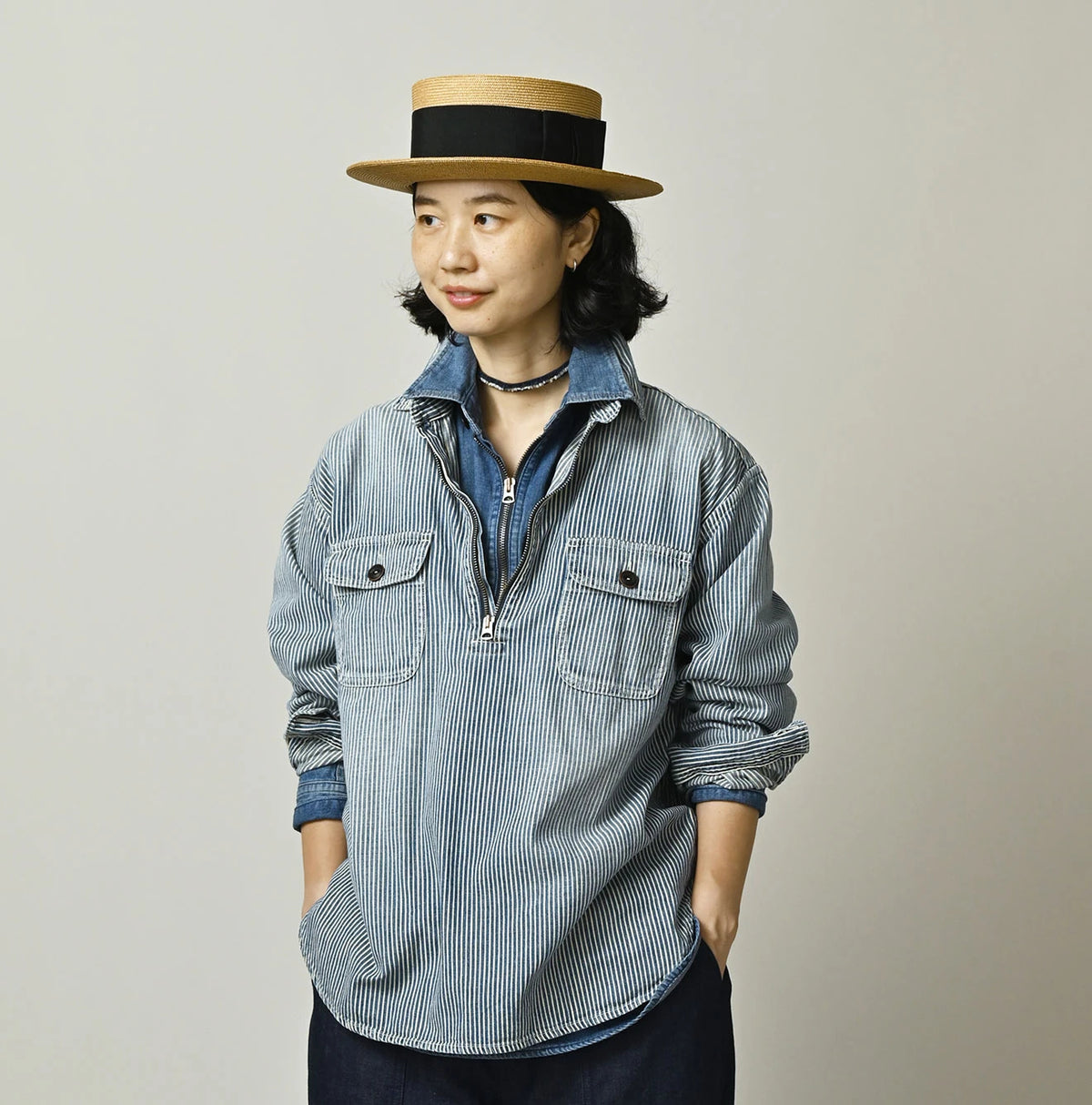 45R Komugi Denim 908 Mountain Pullover Shirt
