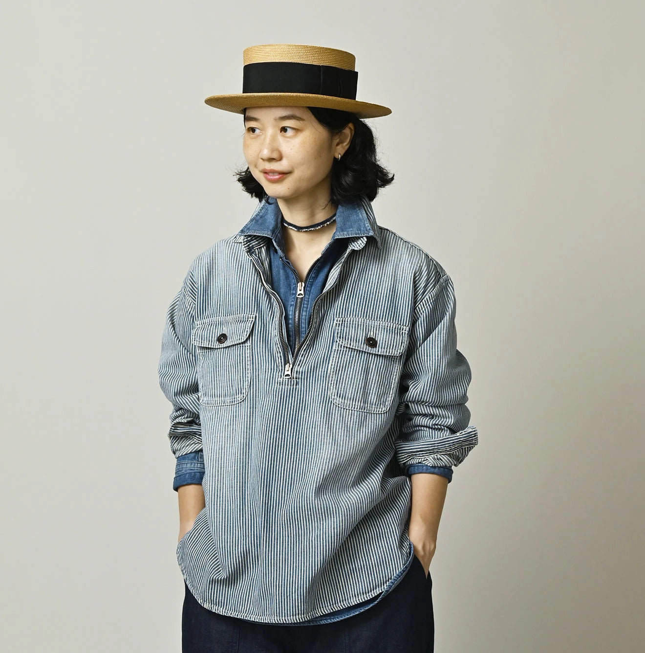 45R Komugi Denim 908 Mountain Pullover Shirt - Image 5