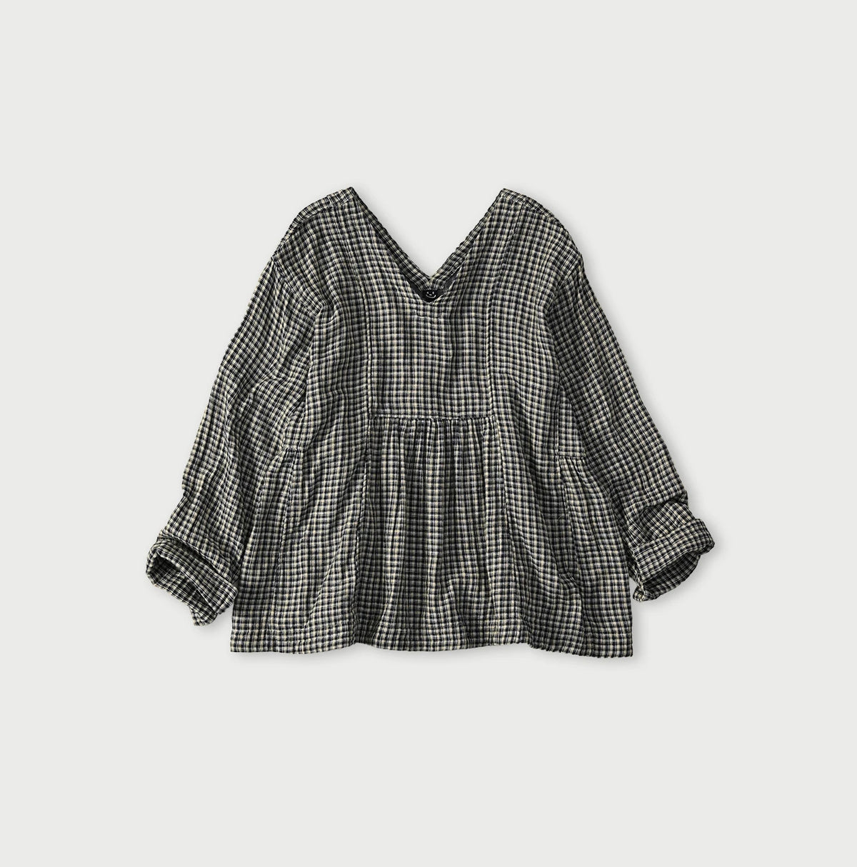 45R Indigo Doublecloth V-Gathered Blouse