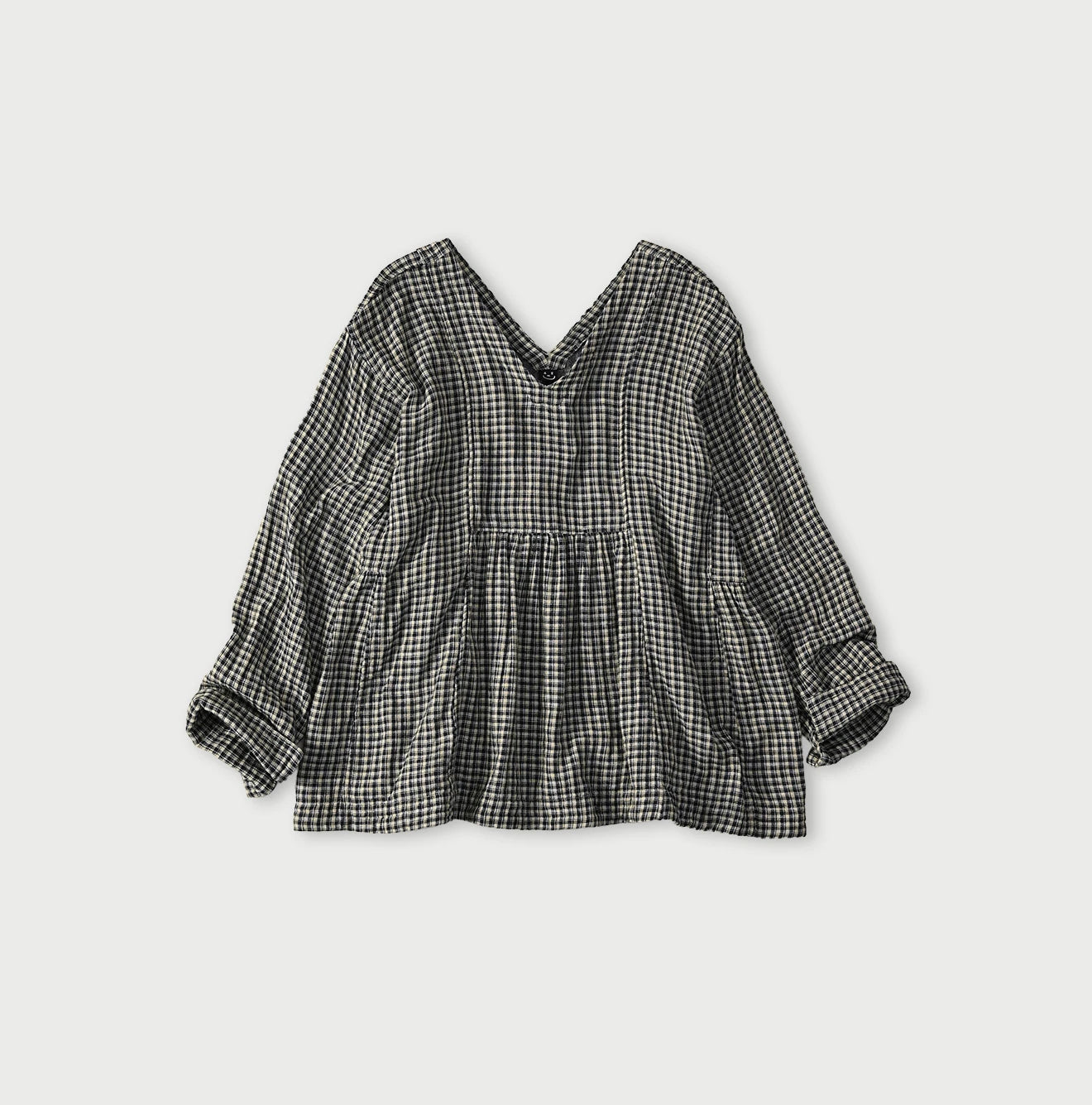 45R Indigo Doublecloth V-Gathered Blouse - Image 1