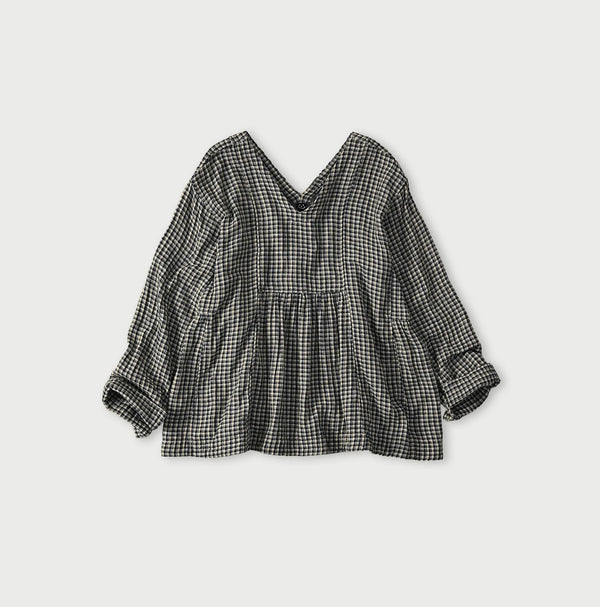 45R Indigo Doublecloth V-Gathered Blouse
