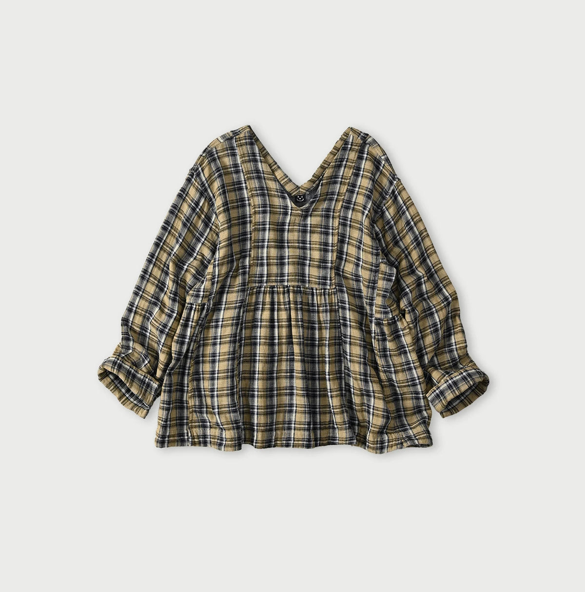 45R Indigo Doublecloth V-Gathered Blouse