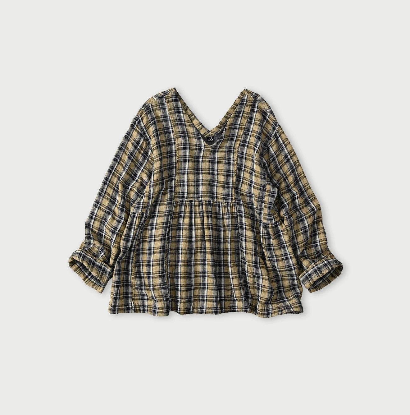 45R Indigo Doublecloth V-Gathered Blouse - Image 2