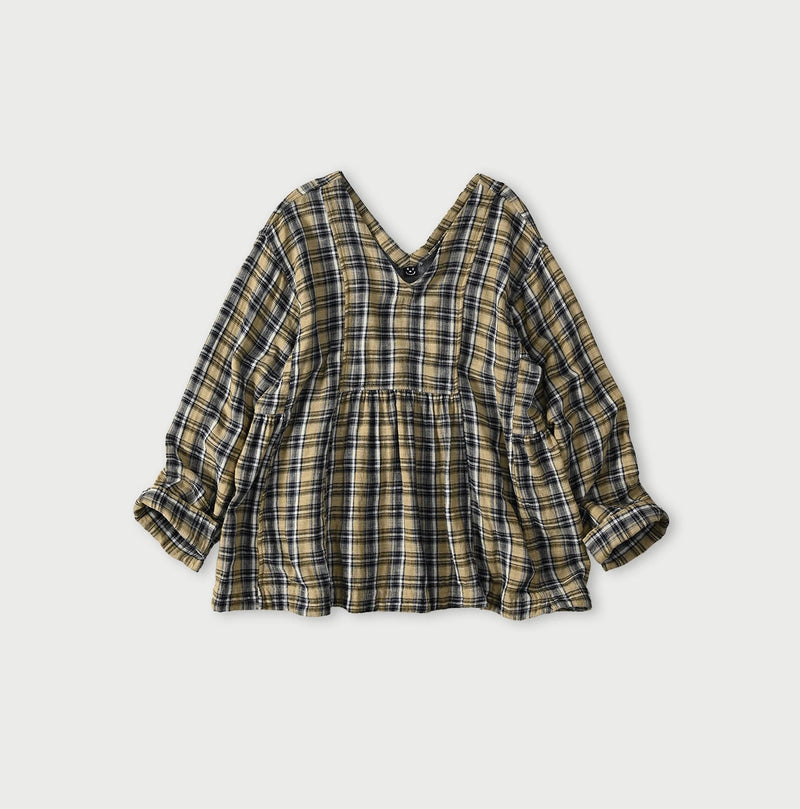 45R Indigo Doublecloth V-Gathered Blouse - Image 2