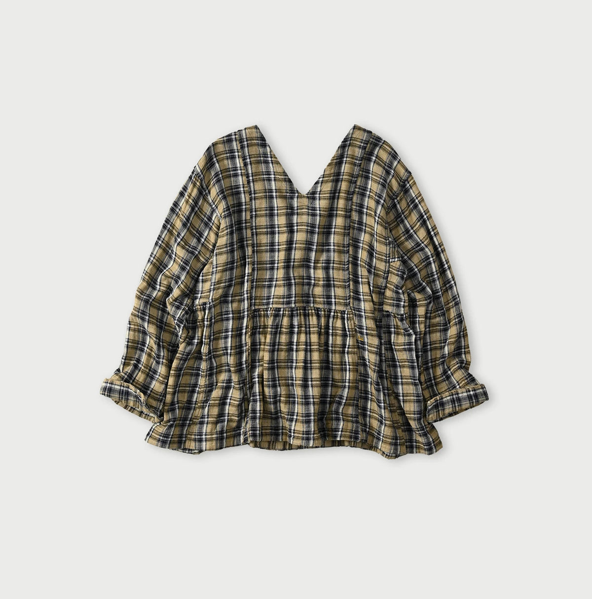 45R Indigo Doublecloth V-Gathered Blouse