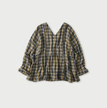 45R Indigo Doublecloth V-Gathered Blouse