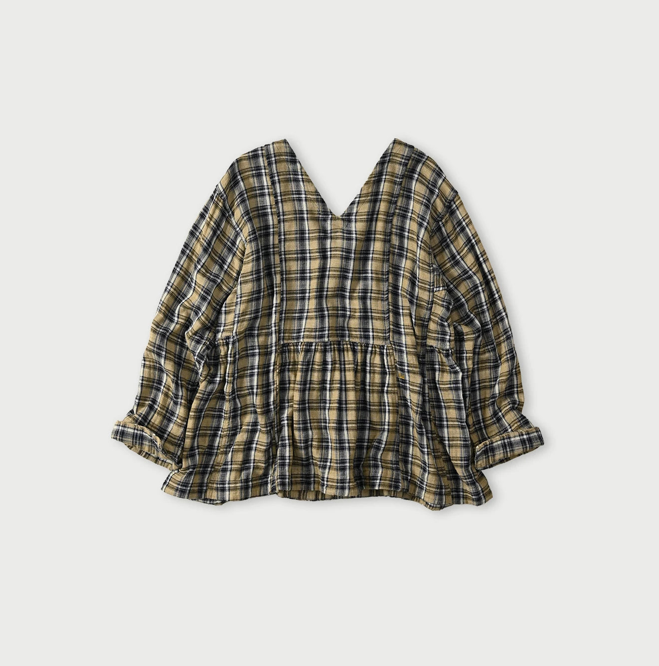 45R Indigo Doublecloth V-Gathered Blouse - Image 12