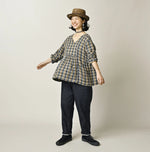 45R Indigo Doublecloth V-Gathered Blouse