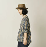 45R Indigo Doublecloth V-Gathered Blouse