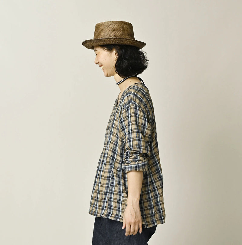 45R Indigo Doublecloth V-Gathered Blouse - Image 5