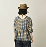 45R Indigo Doublecloth V-Gathered Blouse