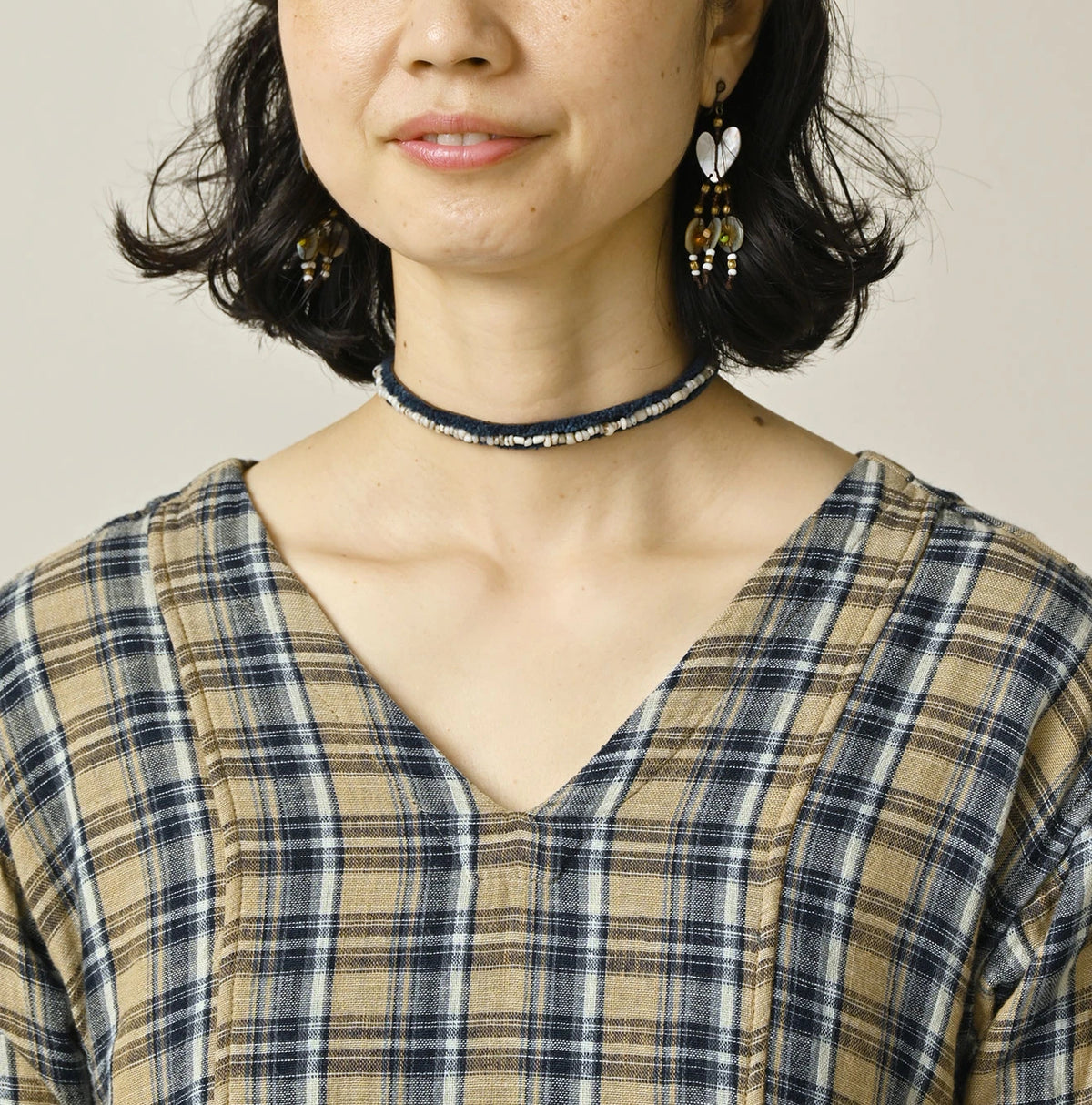 45R Indigo Doublecloth V-Gathered Blouse