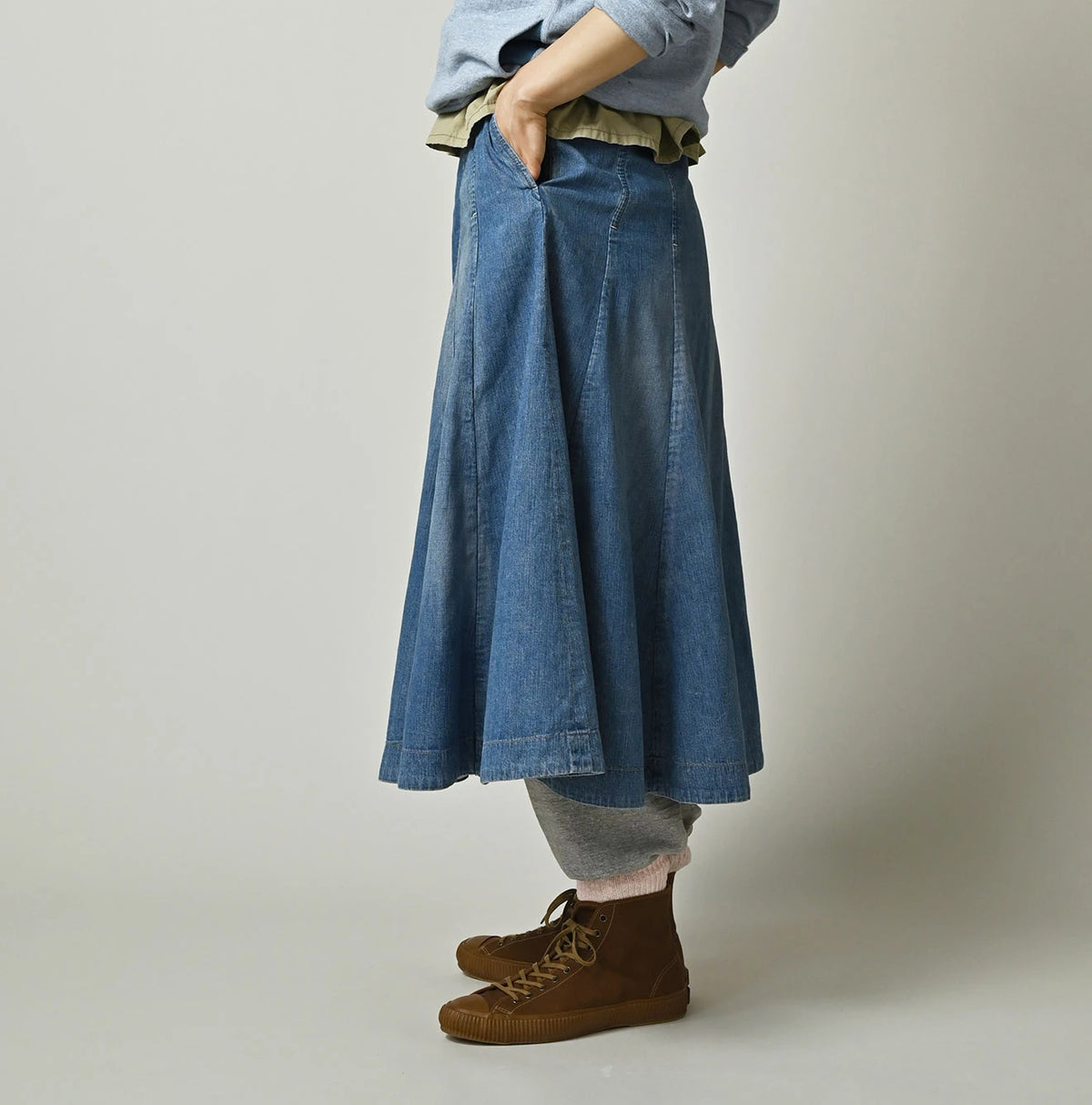 45R Komugi Denim Soufflé Skirt Distressed