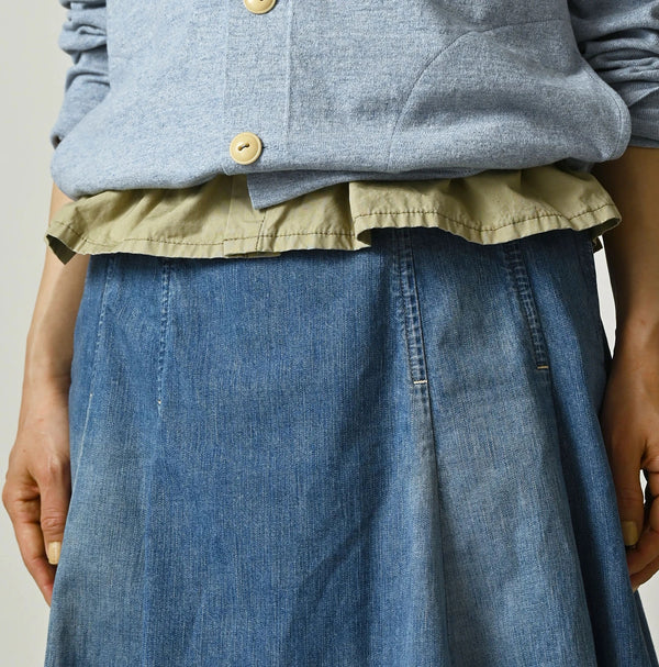 45R Komugi Denim Soufflé Skirt Distressed