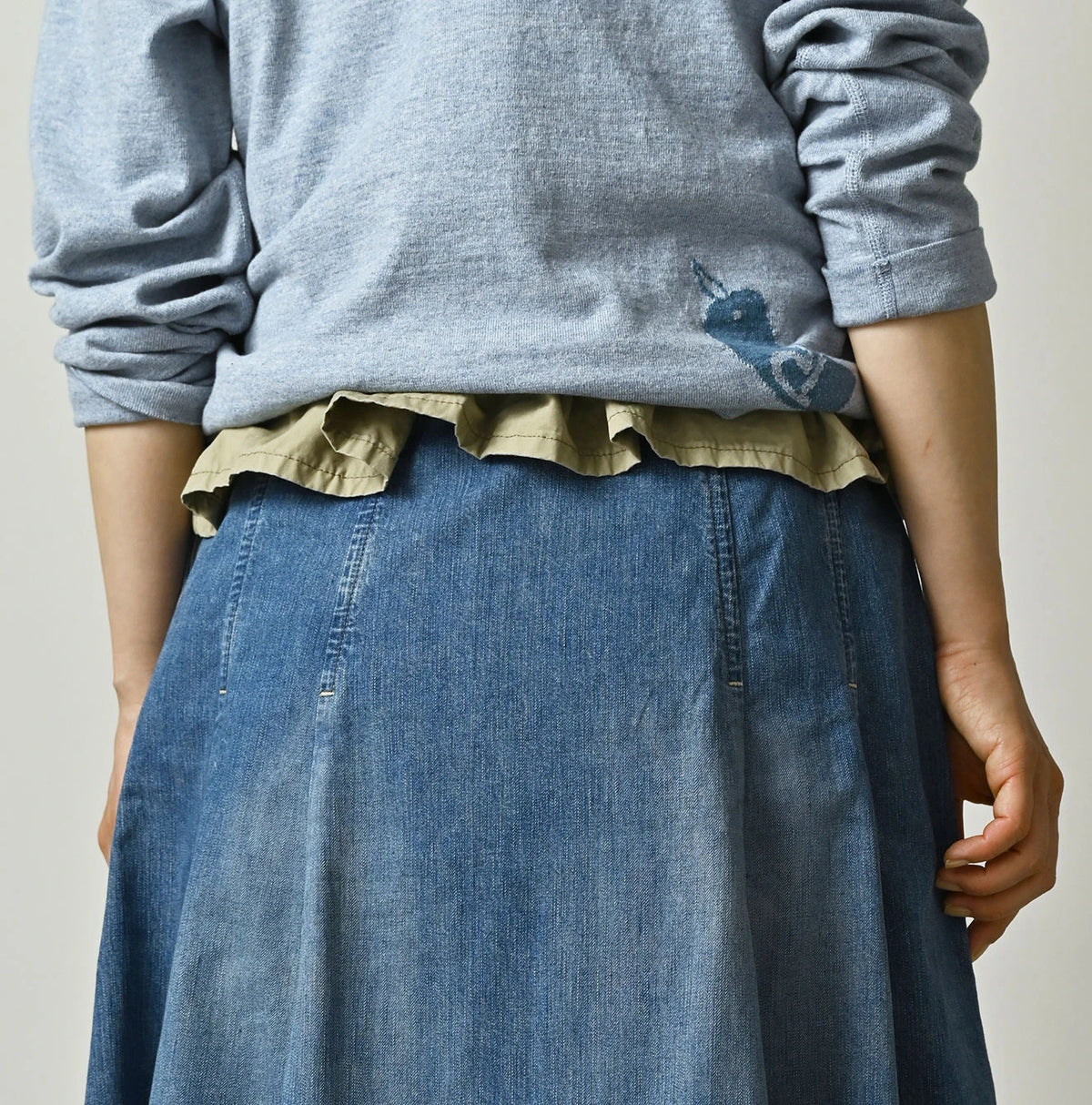 45R Komugi Denim Soufflé Skirt Distressed
