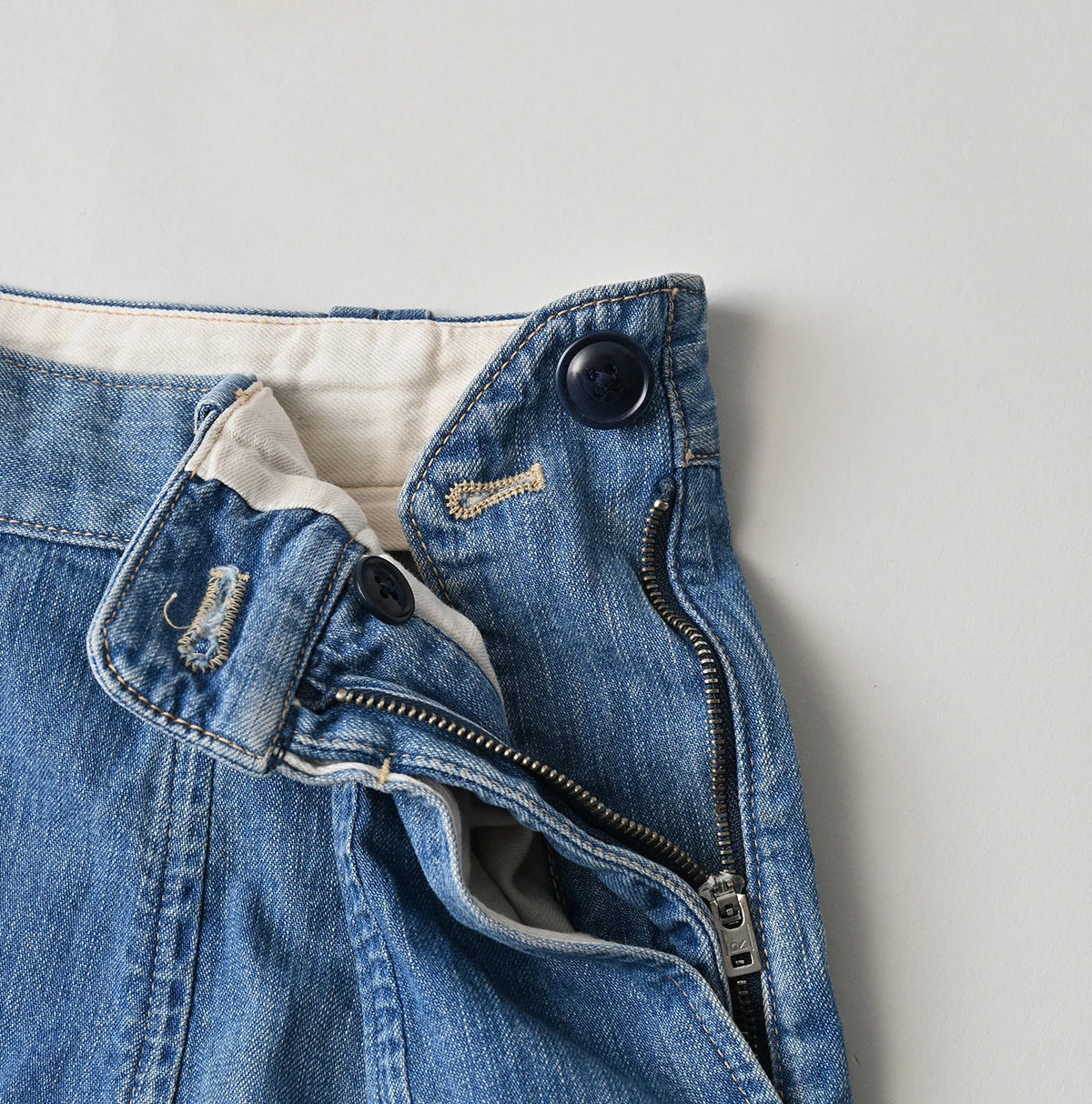 45R Komugi Denim Soufflé Skirt Distressed