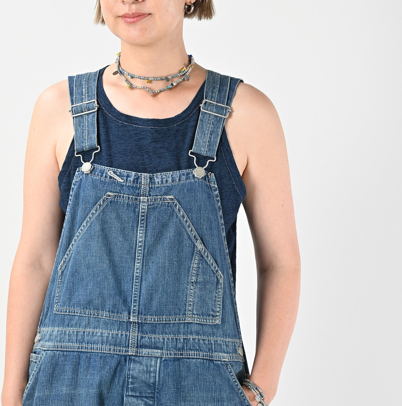 45R☆藍染め フロートパッチワークストール/ツイルチェック♪ Indigo Mugihiko Denim Overall Distressed | 45R Official
