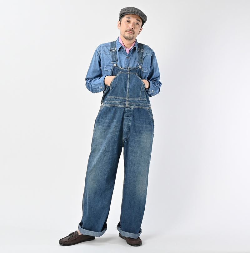 45R Indigo Mugihiko Denim Overall Distressed