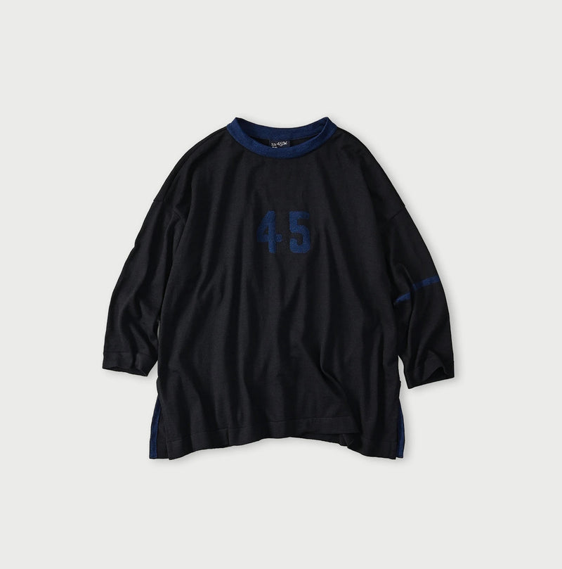 45R Indigo Jacquard Knit-sew 908 Big Slit Hiko - Image 1